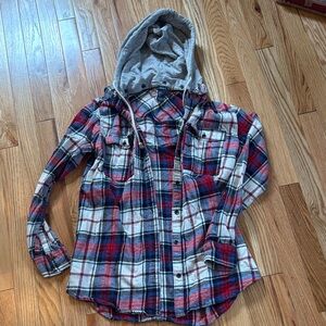 Forever 21 Multicolor Plaid Hooded Shirt